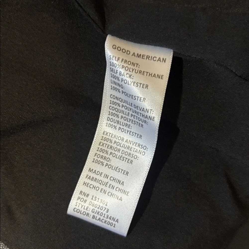 Good American Black Faux Leather Sculpted Blazer, Zipper detail on arms, size 2